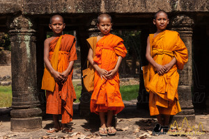 novice cambodian monks in Angkor