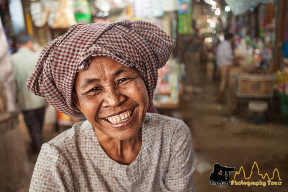 old Cambodia at the market portrait wearing kroma