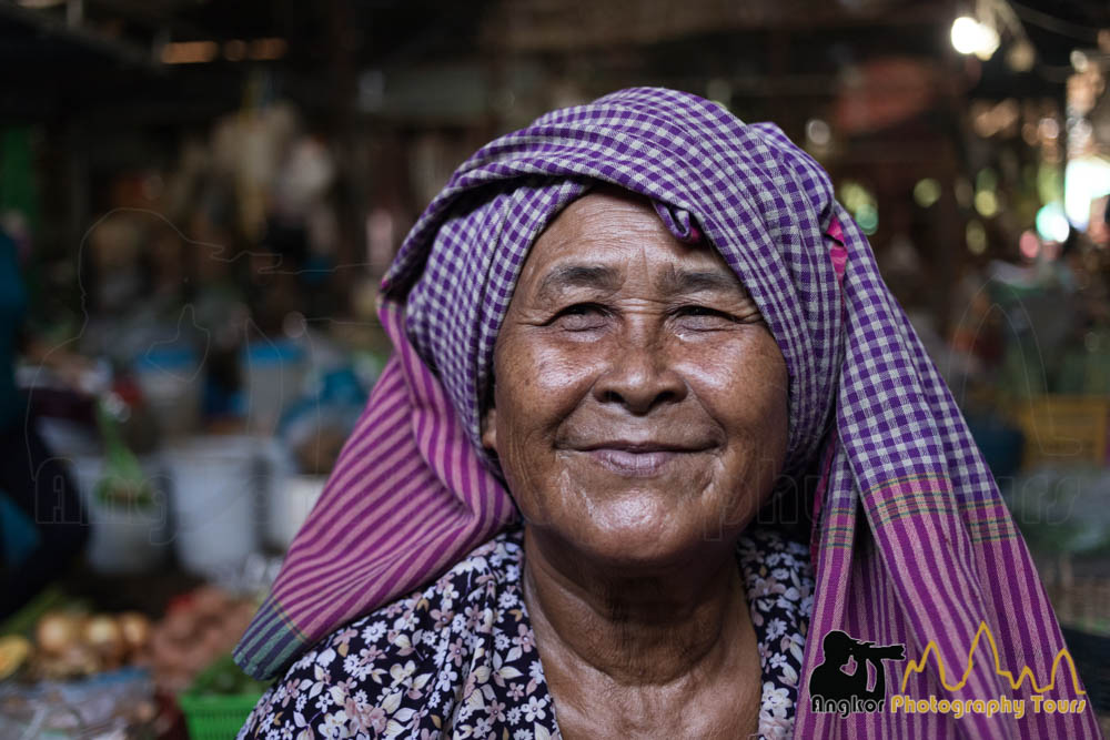 old Cambodia at the market portrait wearing kroma