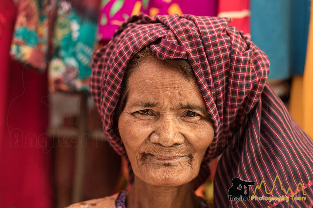 old Cambodia at the market portrait wearing kroma